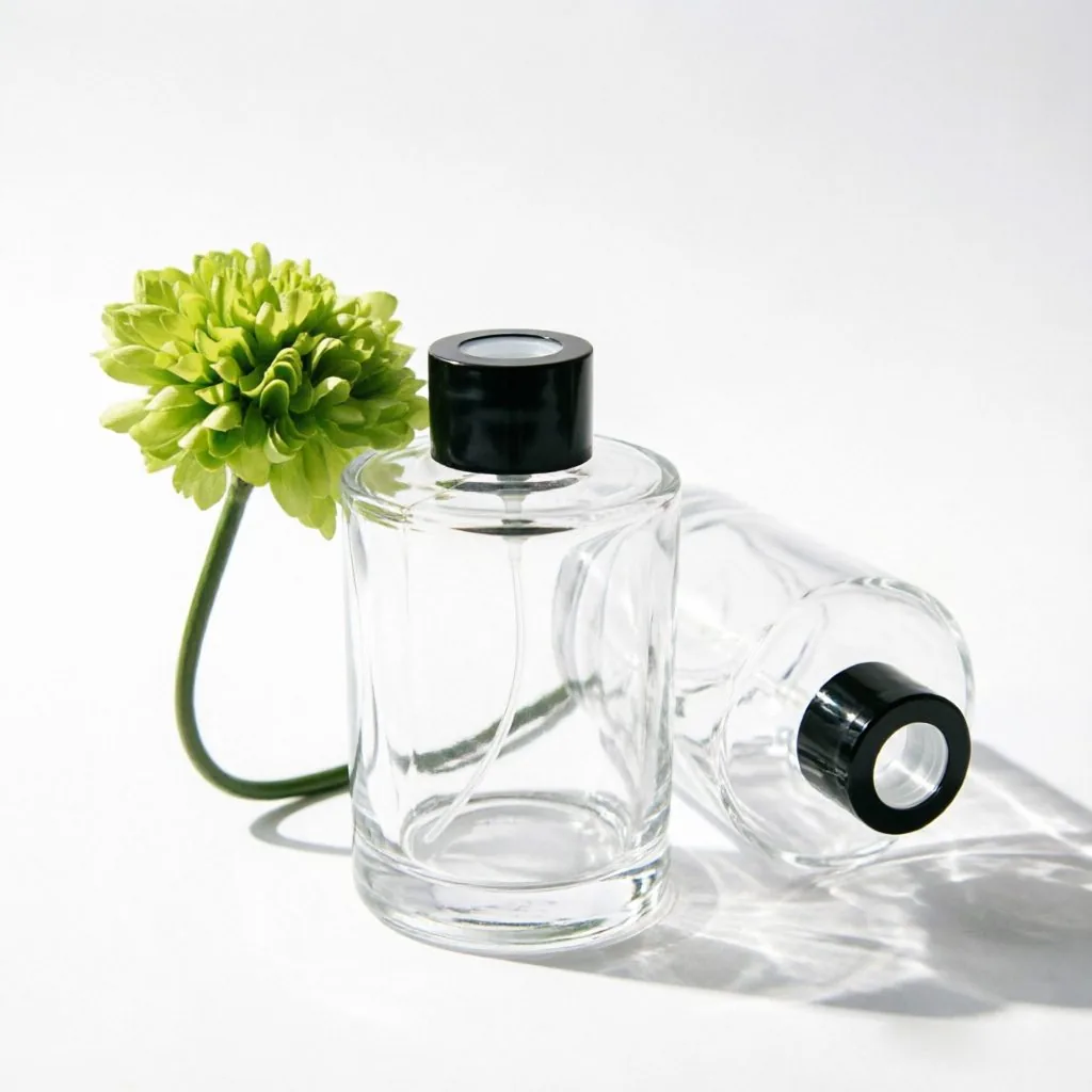 Round Clear Glass Reed Diffuser Bottle with Black Lid 175ml