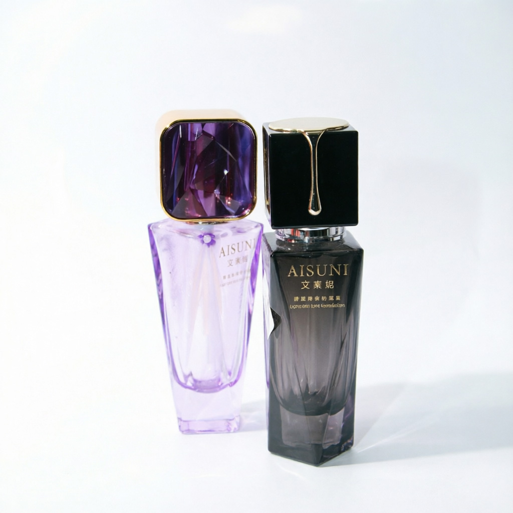 Geometric Cut Glass Foundation Bottle with Metallic Pump