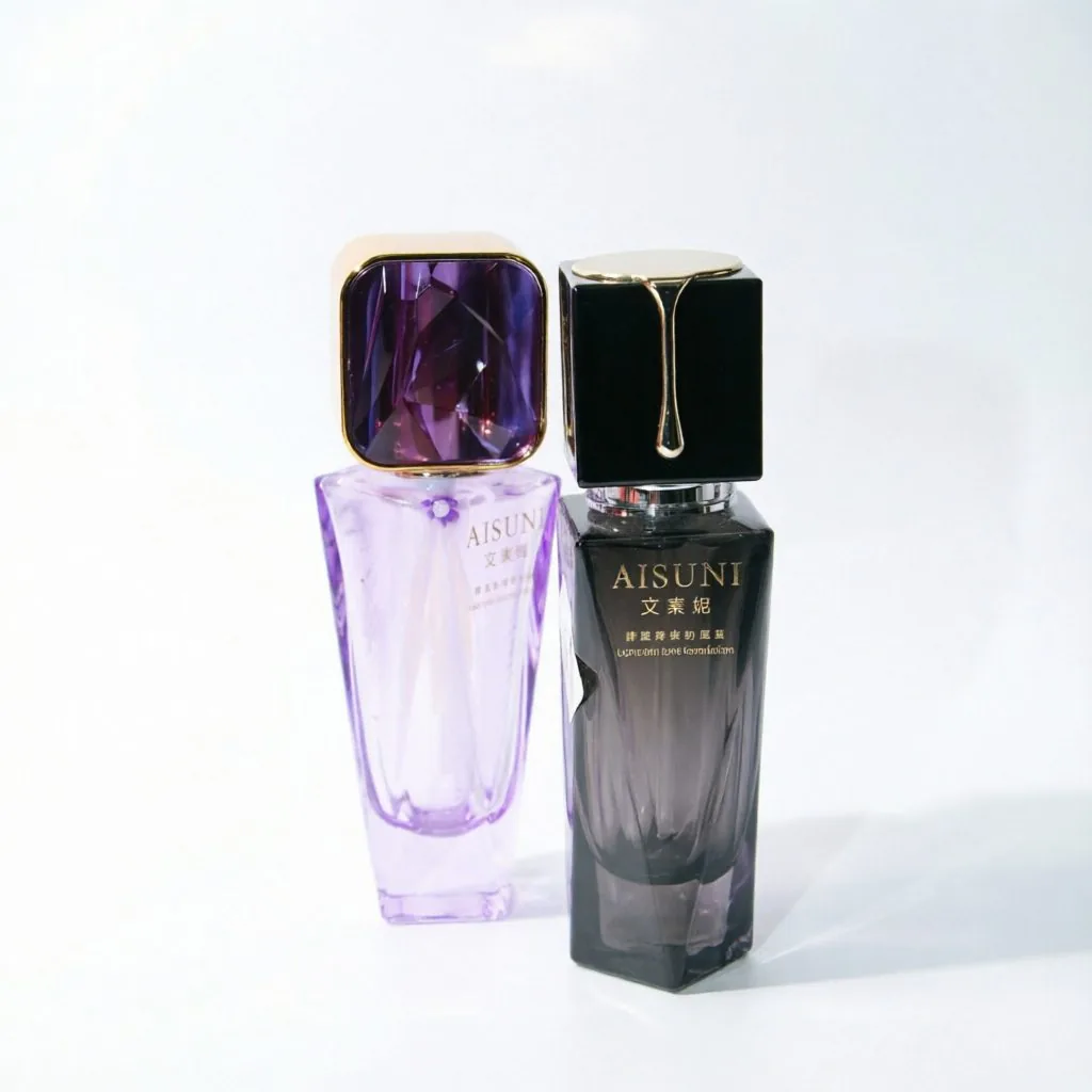 Geometric Cut Glass Foundation Bottle with Metallic Pump