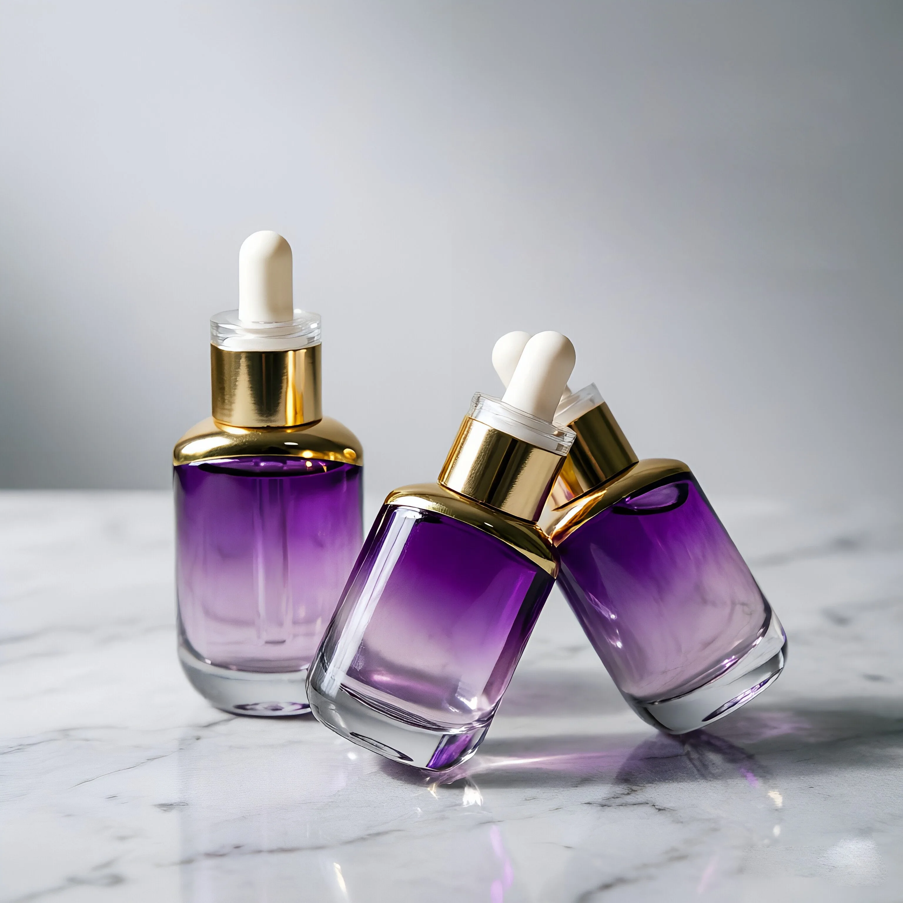 Purple Gradient Glass Serum Dropper Bottle with Gold Pipette
