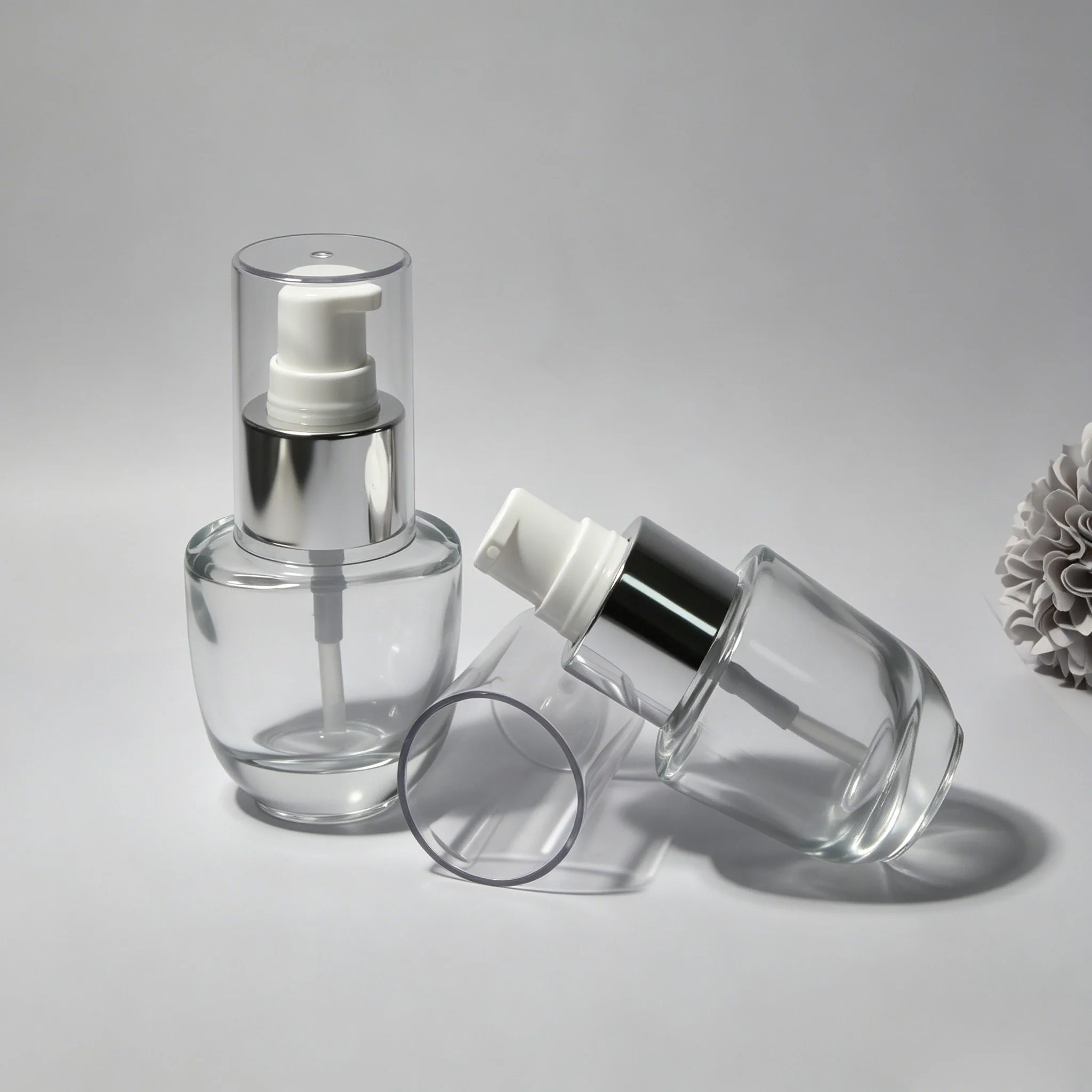 투명 Oval Glass Serum Pump Bottle 30ml