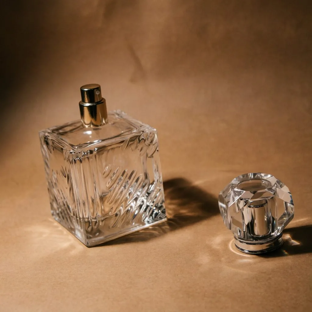 mbossed Square Glass Perfume Bottle with Crystal Cap 100ml