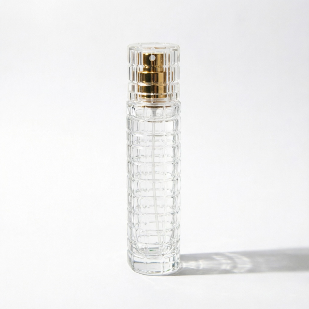 Vertical Ribbed Glass parfüm şişesi with Gold Cap 50ml