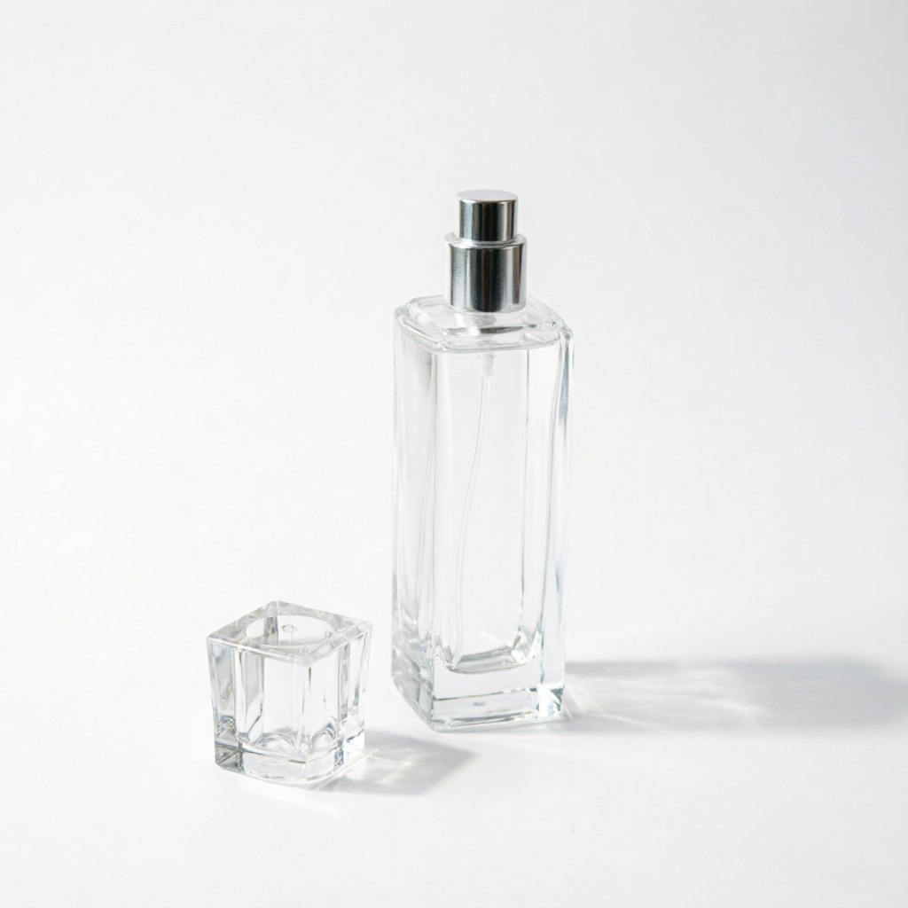 Tall Rectangular klar Glass Parfümflasche mit Silver Square Cap 50ml