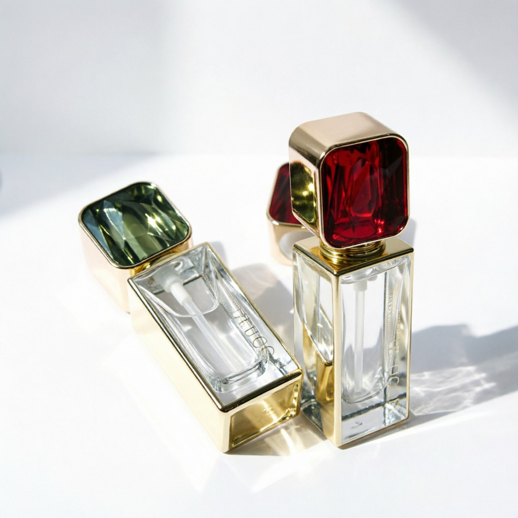 Luxury Rectangular Foundation Bottle with Gemstone Cap