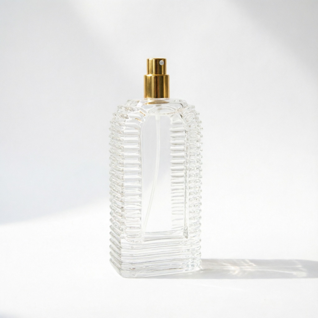 Vertical Ribbed Square Glass parfüm şişesi with Red Metal Cap 100ml 200ml
