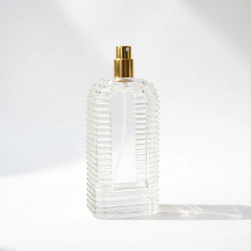 Vertical Ribbed Square Glass Perfume Bottle with Red Metal Cap 100ml 200ml