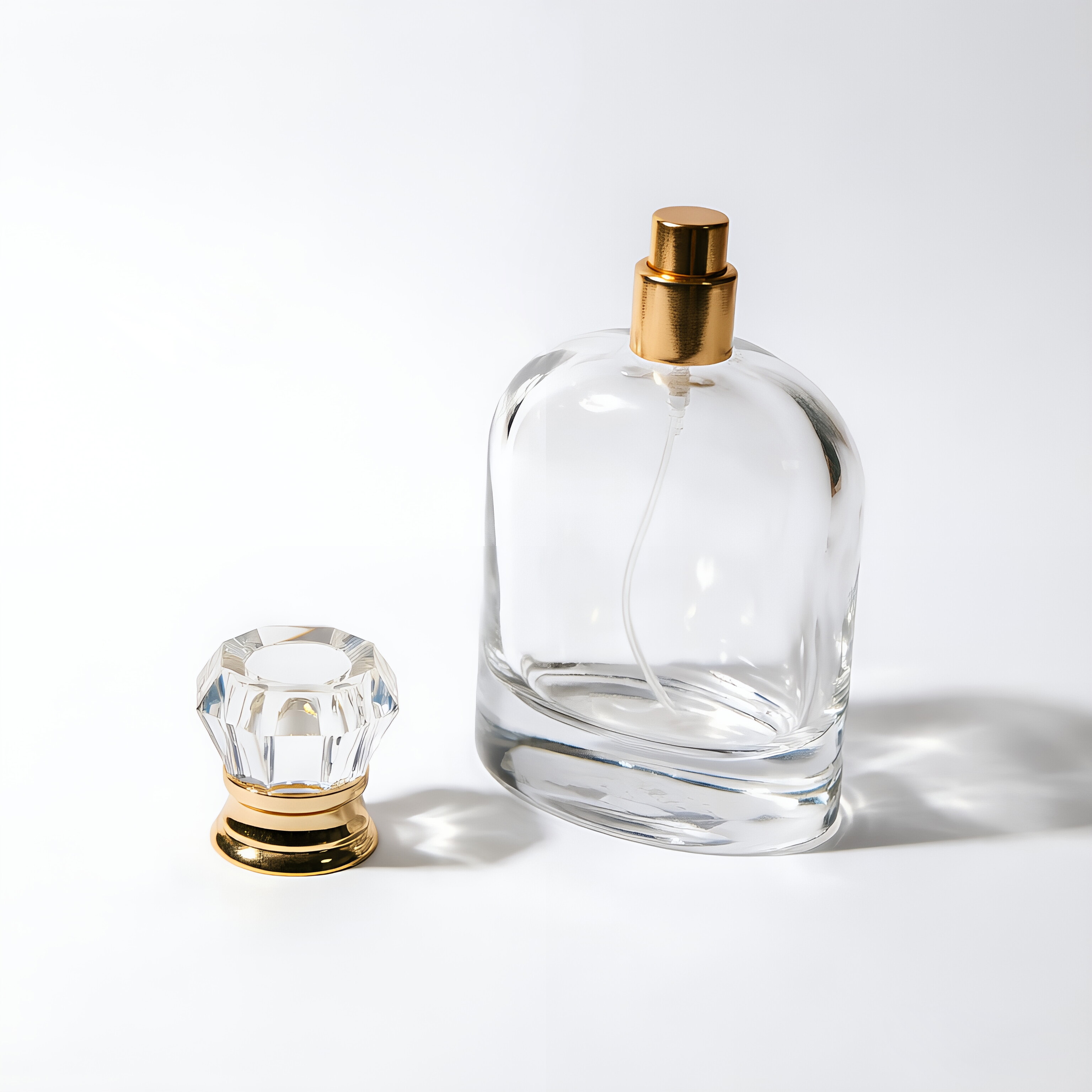 Oval Clear Glass Perfume Bottle with Gold Spray Pump 100ml