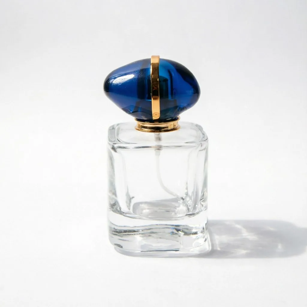 Square klar Glass Parfümflasche mit Blue & Rose Gold Cap 50ml