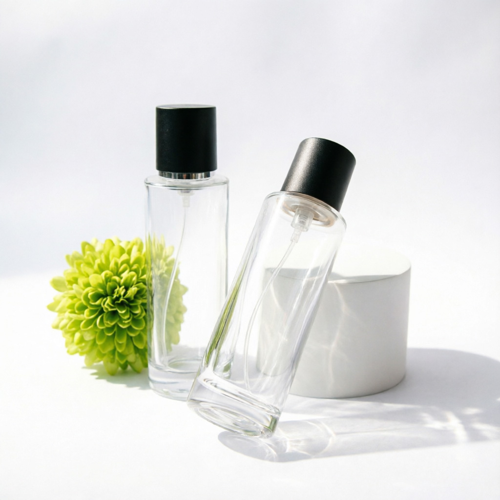Tall Rectangular Glass parfüm şişesi with Black Spray Cap 50ml