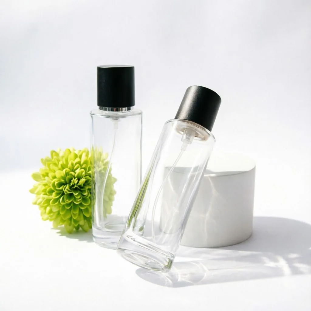 Tall Rectangular Glass Perfume Bottle with Black Spray Cap 50ml