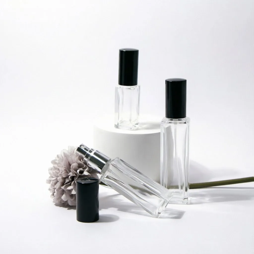 Mini Square Glass Perfume Bottle Collection with Black & Silver Caps
