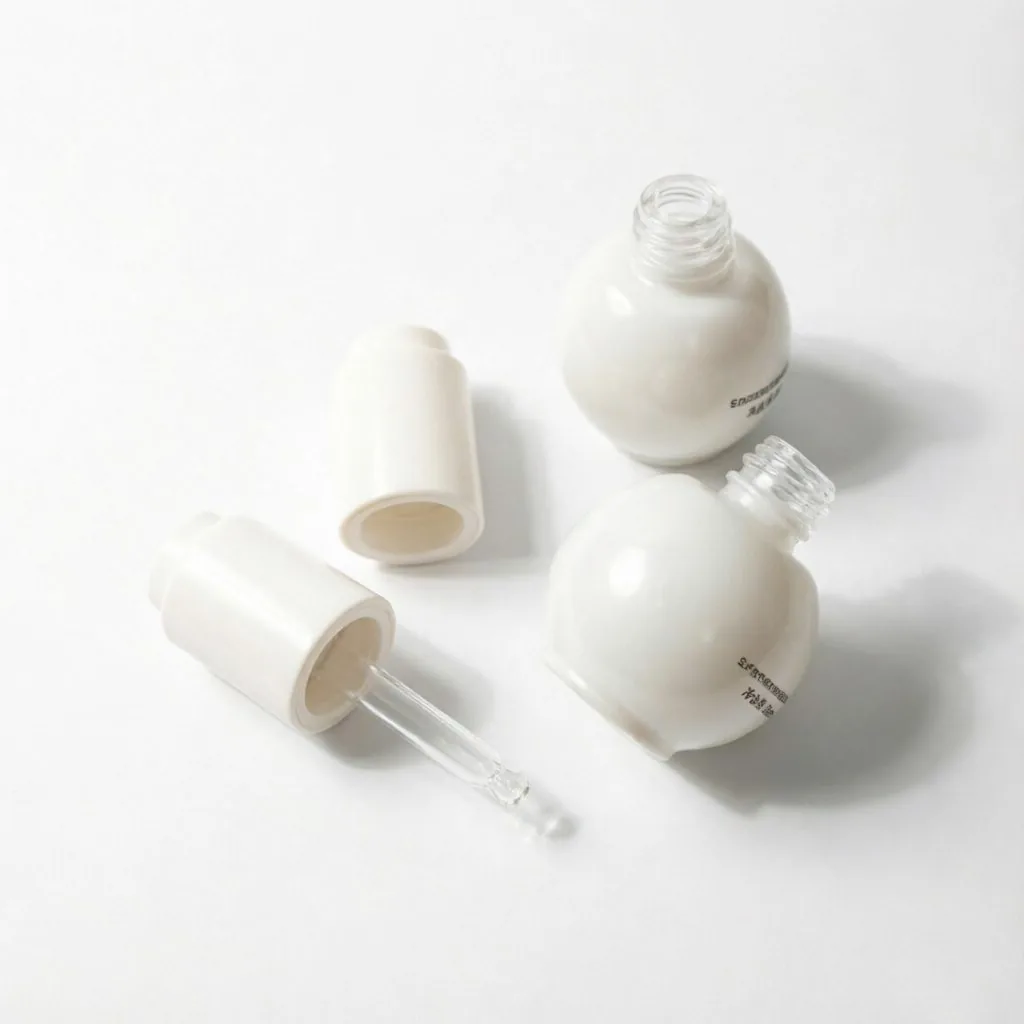 Pearl White Round Glass Essence Pump Bottle