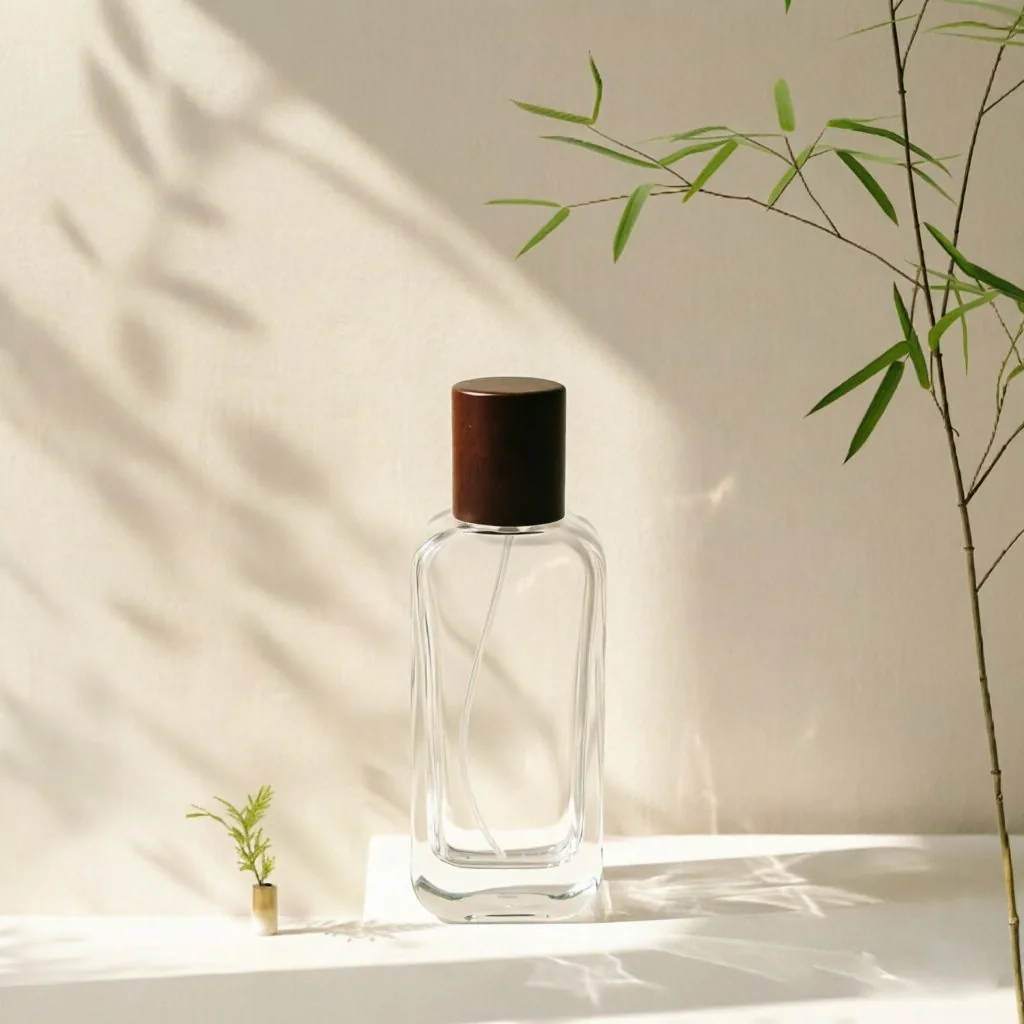 Tall Rectangular 투명 Glass 향수 병 포함 Wooden Cap 50ml